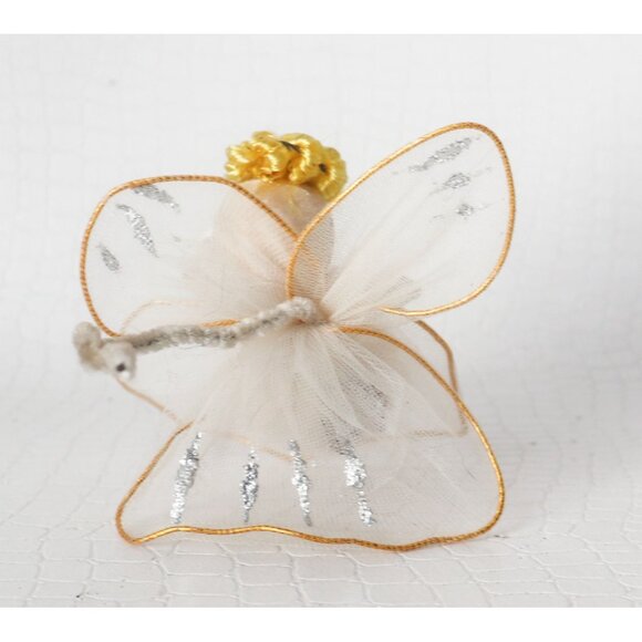 4 Vintage Christmas Decorations Angel Santa Cotton Spun Chenille Japan - Picture 5 of 7